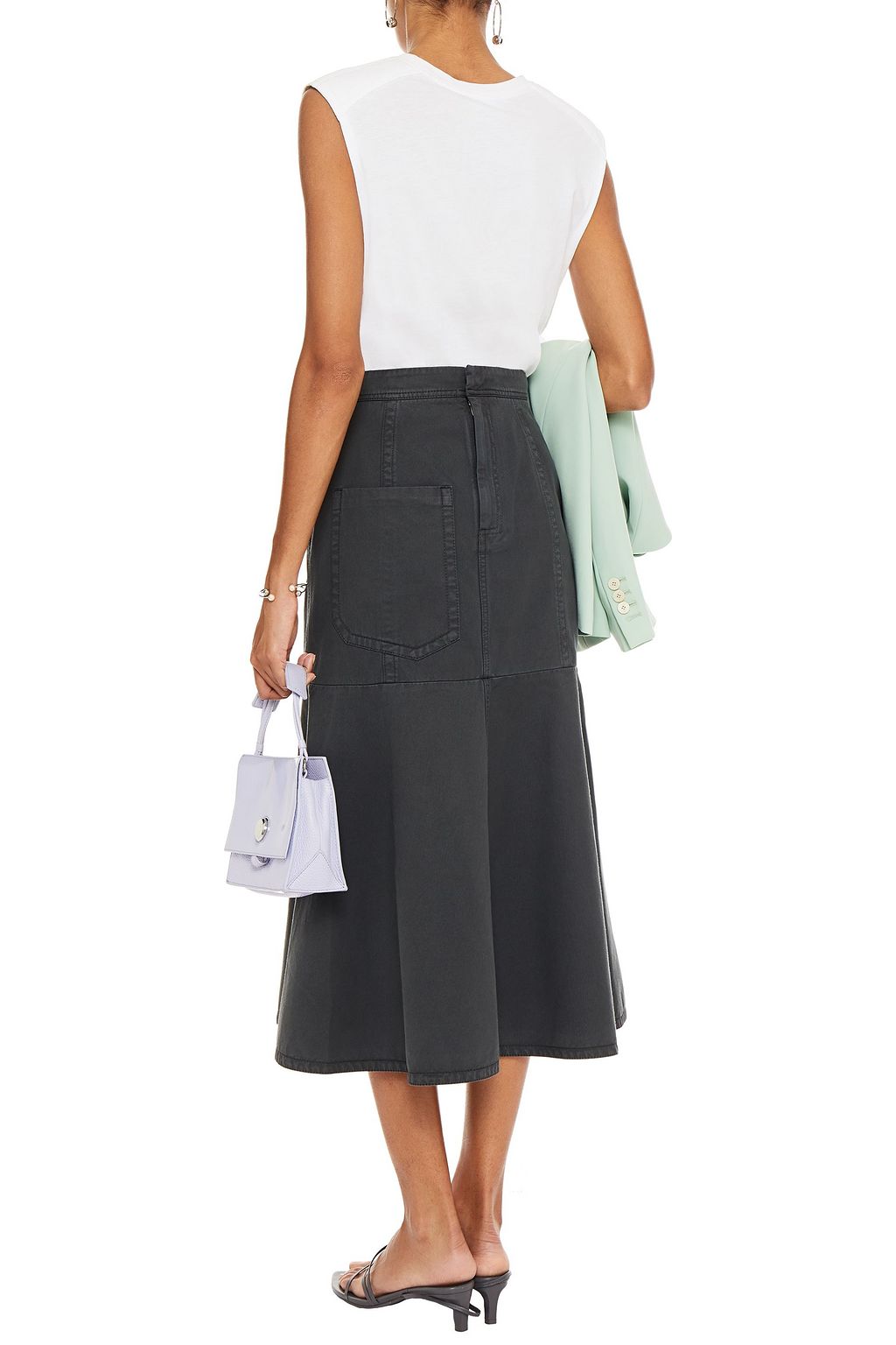TIBI Fluted cotton-twill midi skirt