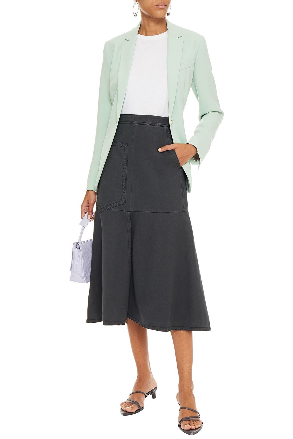 TIBI Fluted cotton-twill midi skirt