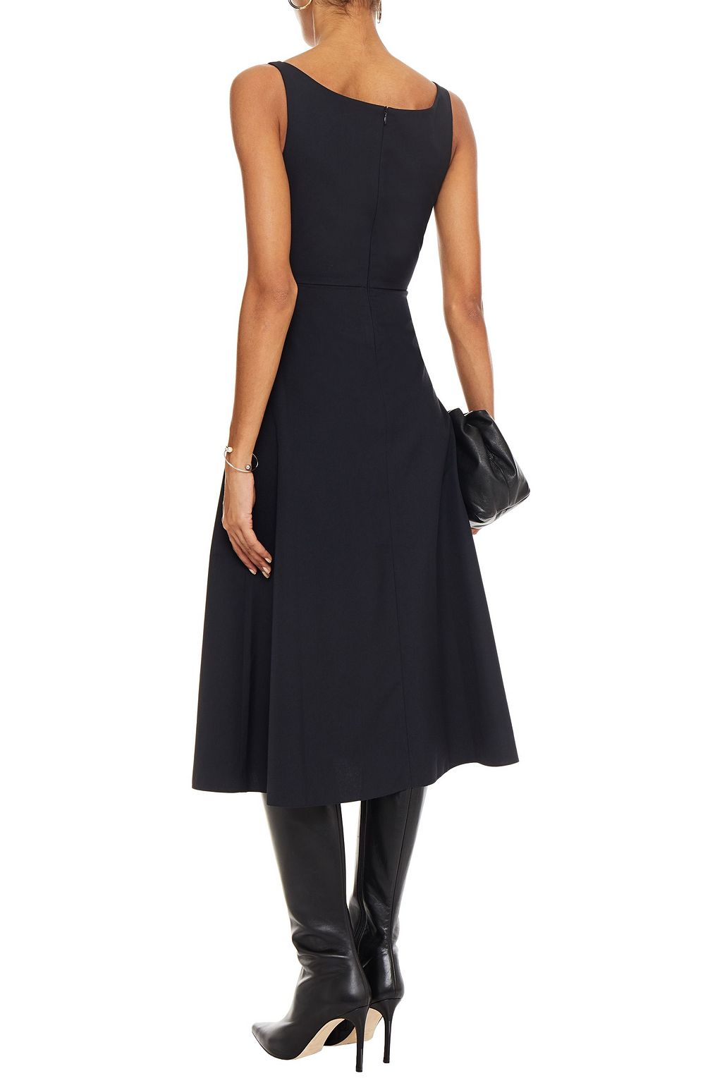 ROKH Chiffon-paneled pleated twill midi dress