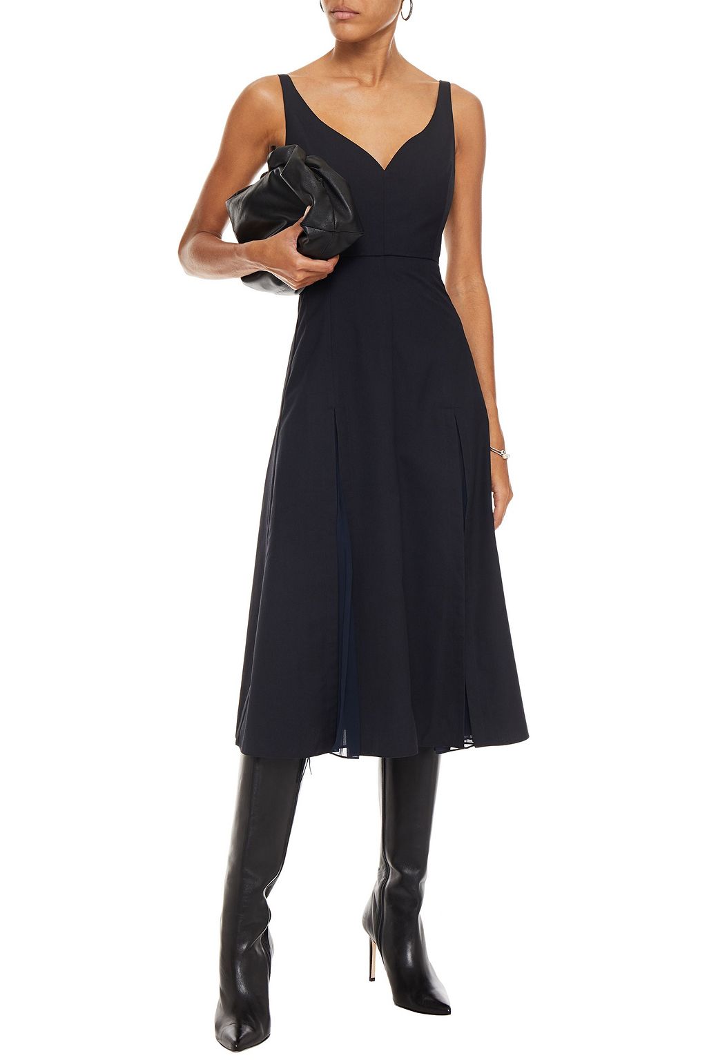 ROKH Chiffon-paneled pleated twill midi dress