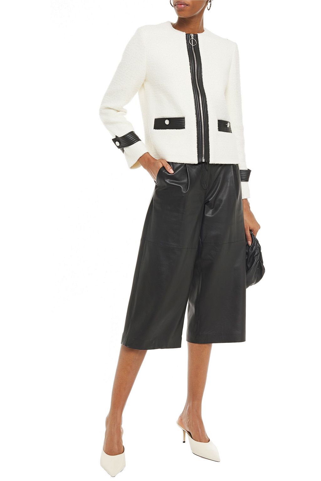 MAJE Faux leather-trimmed bouclé-tweed jacket