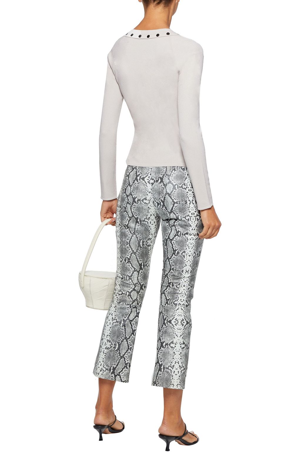 AUTUMN CASHMERE Snap-detailed textured stretch-knit top
