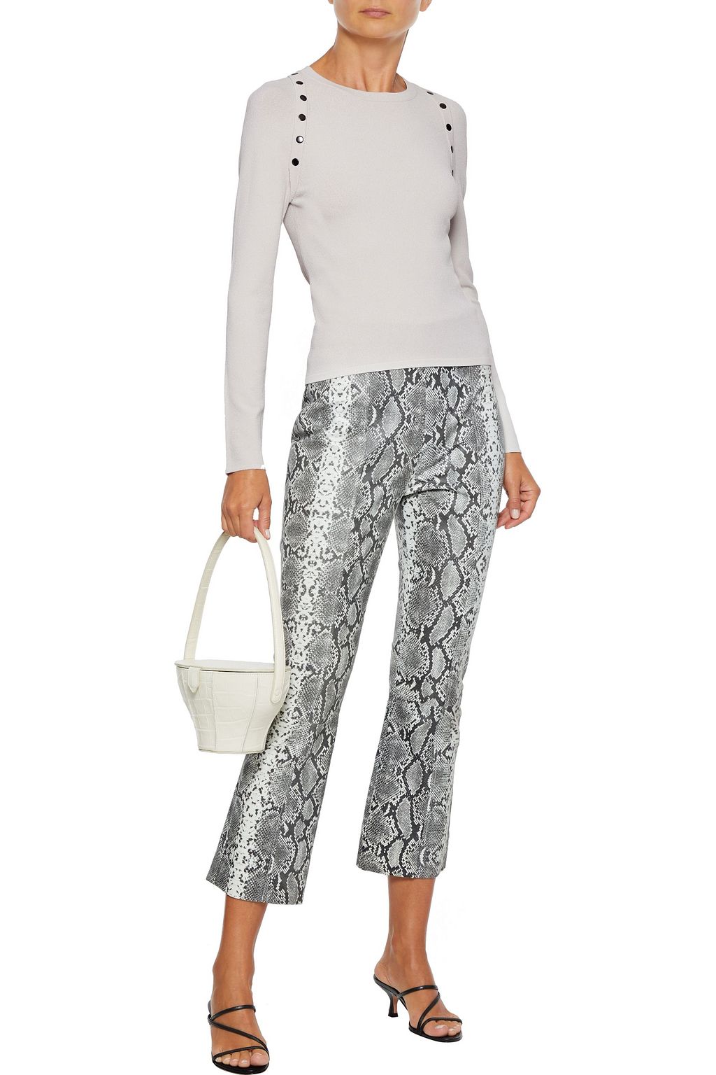 AUTUMN CASHMERE Snap-detailed textured stretch-knit top