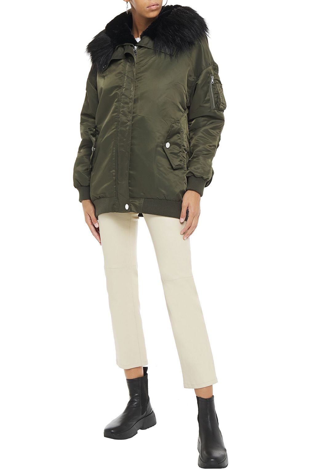 MAJE Faux fur-trimmed shell hooded jacket