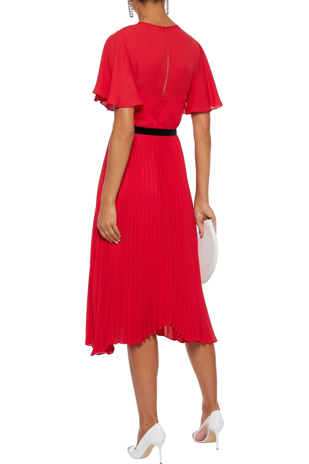 MIKAEL AGHAL Asymmetric belted pleated crepe de chine dress