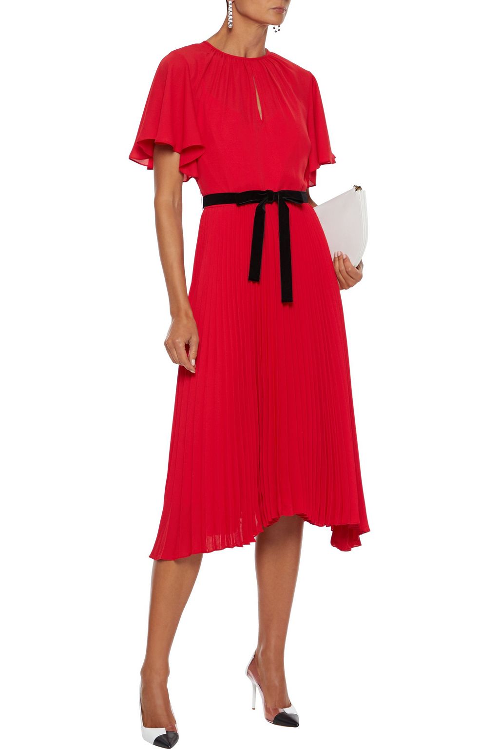 MIKAEL AGHAL Asymmetric belted pleated crepe de chine dress