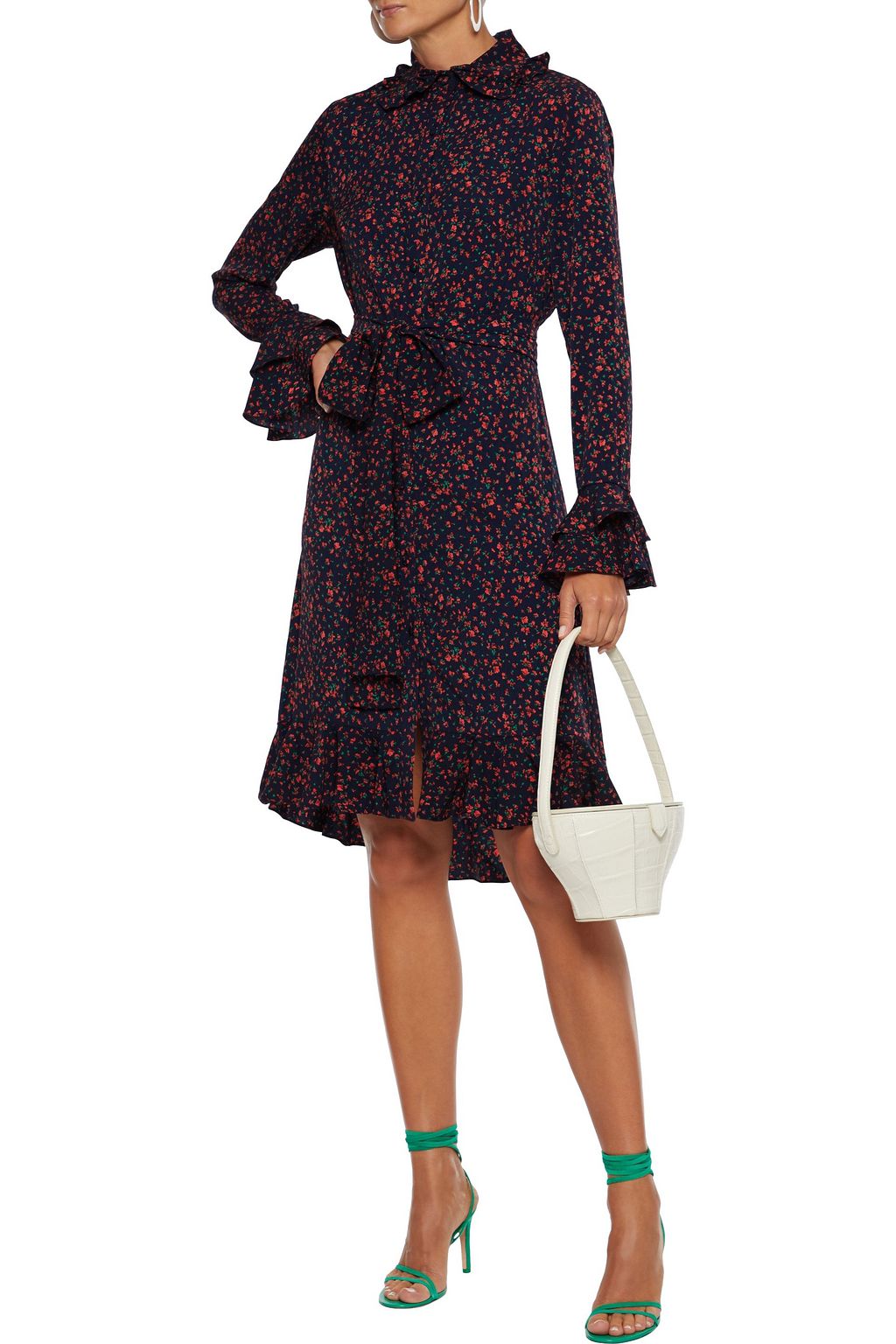 MIKAEL AGHAL Belted ruffled floral-print crepe de chine dress