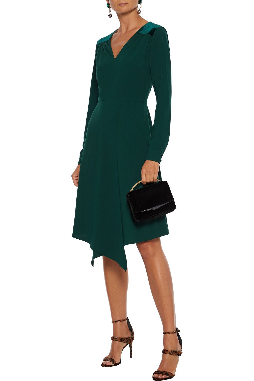 MIKAEL AGHAL Asymmetric velvet-trimmed crepe dress