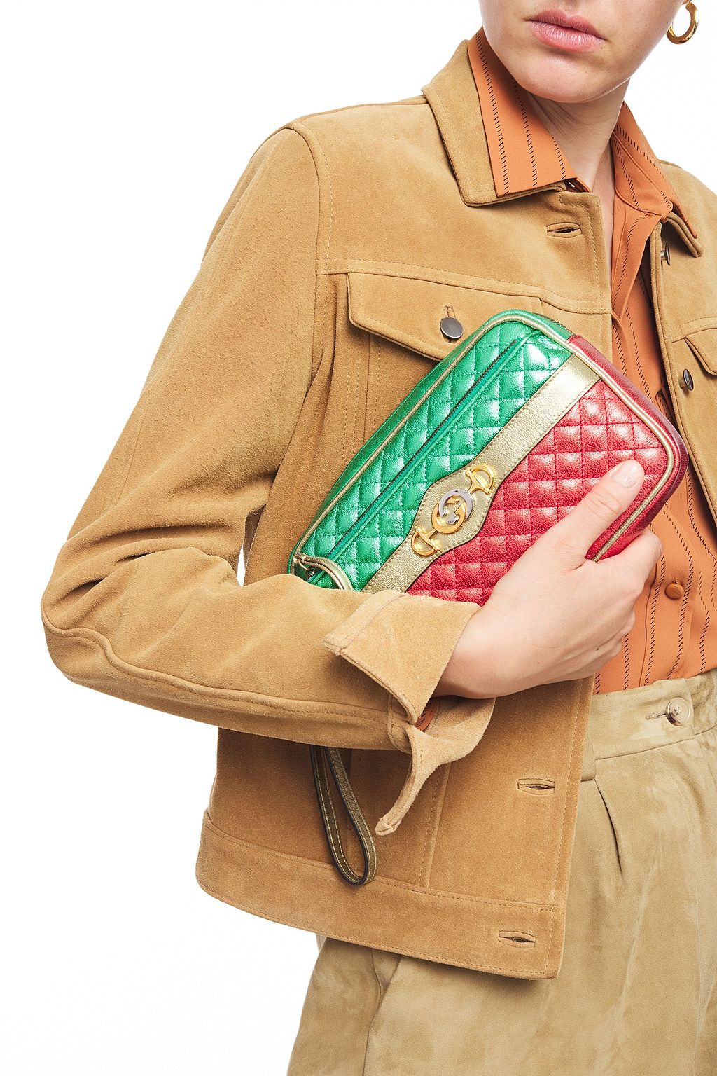 GUCCI Metallic quilted leather clutch