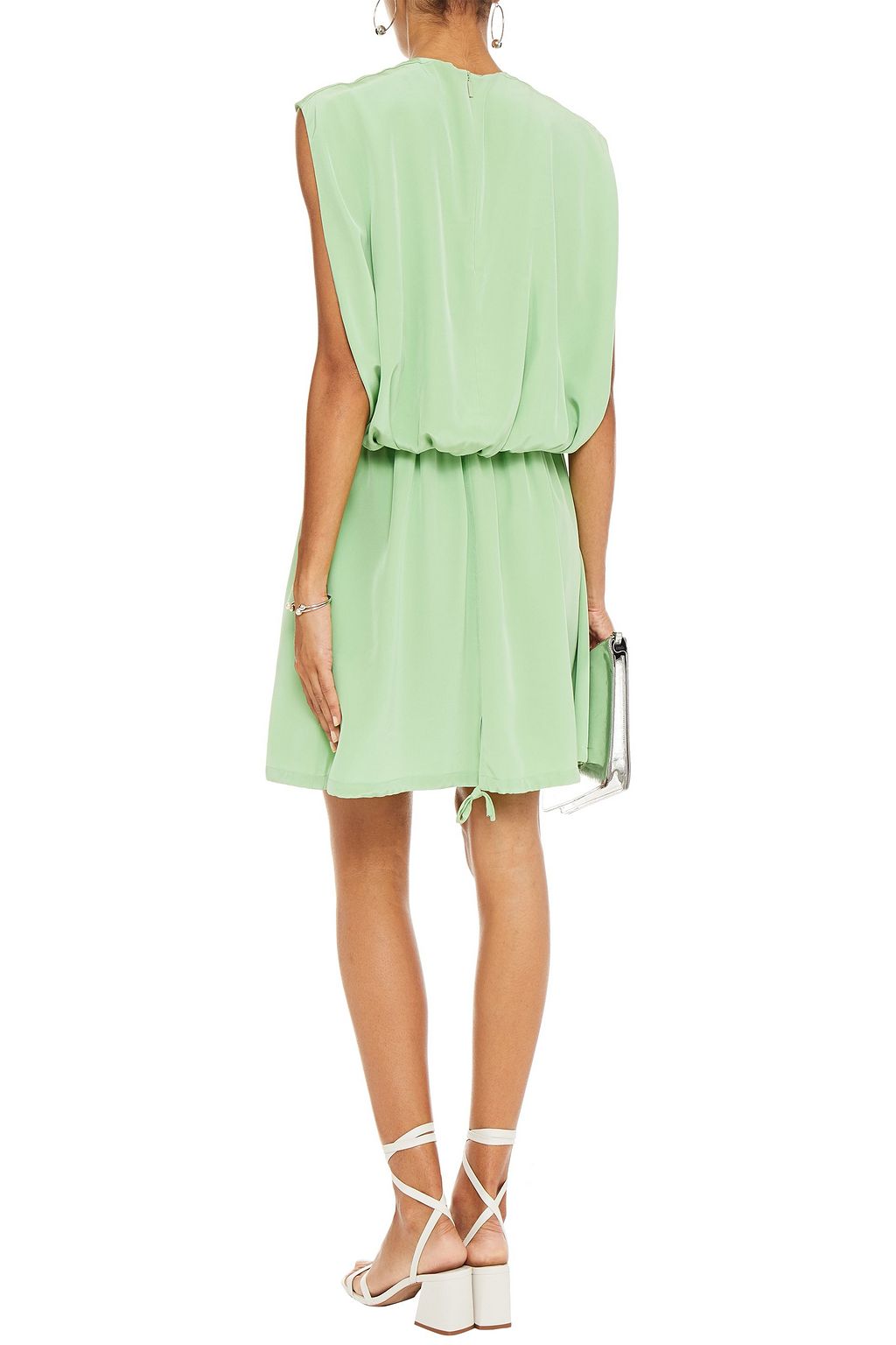 TIBI Belted gathered silk crepe de chine mini dress