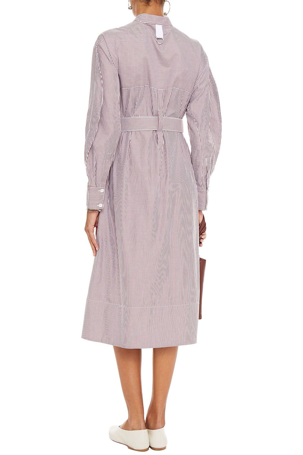 TIBI Belted striped cotton-poplin midi shirt dress