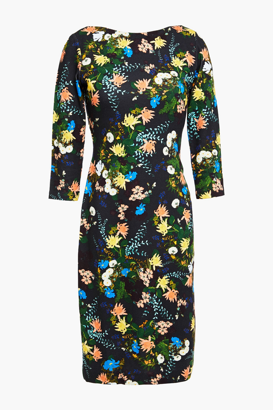 Erdem Woman Reese Floral-print Ponte Dress Black Size 8