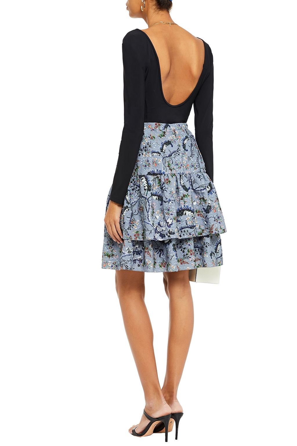 ERDEM Aine tiered floral-print matelassé mini skirt