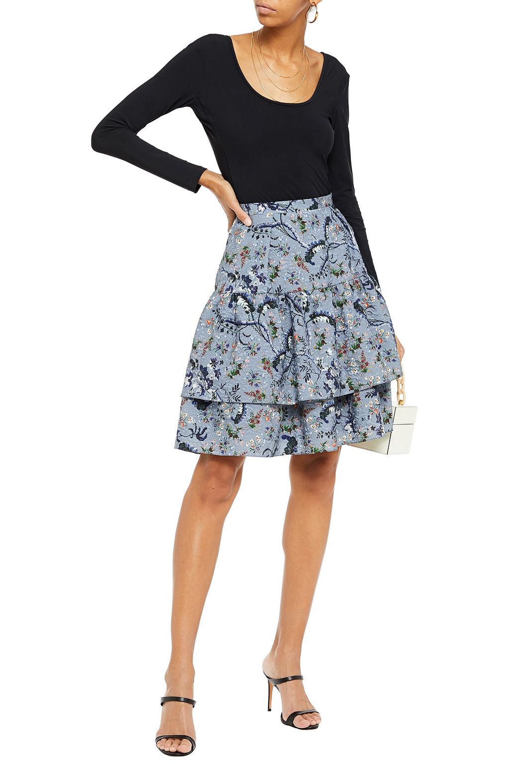 ERDEM Aine tiered floral-print matelassé mini skirt