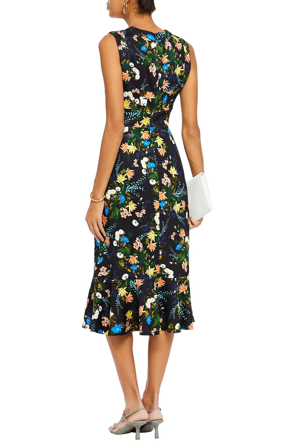 ERDEM Grazia fluted floral-print ponte midi dress