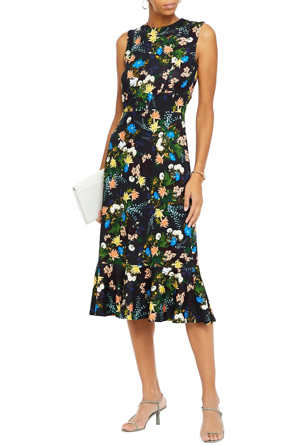 ERDEM Grazia fluted floral-print ponte midi dress