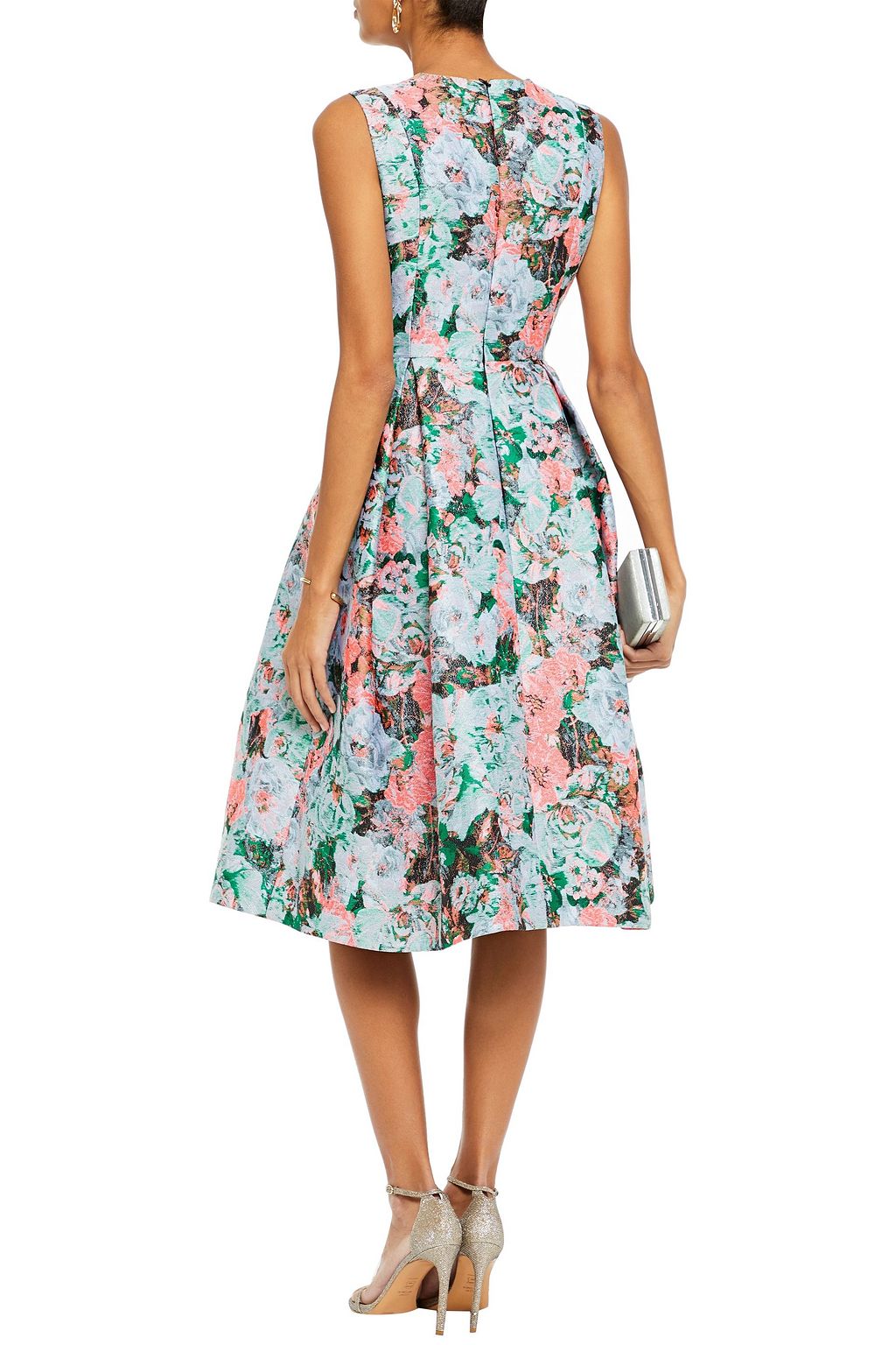 ERDEM Indra pleated metallic floral-jacquard dress