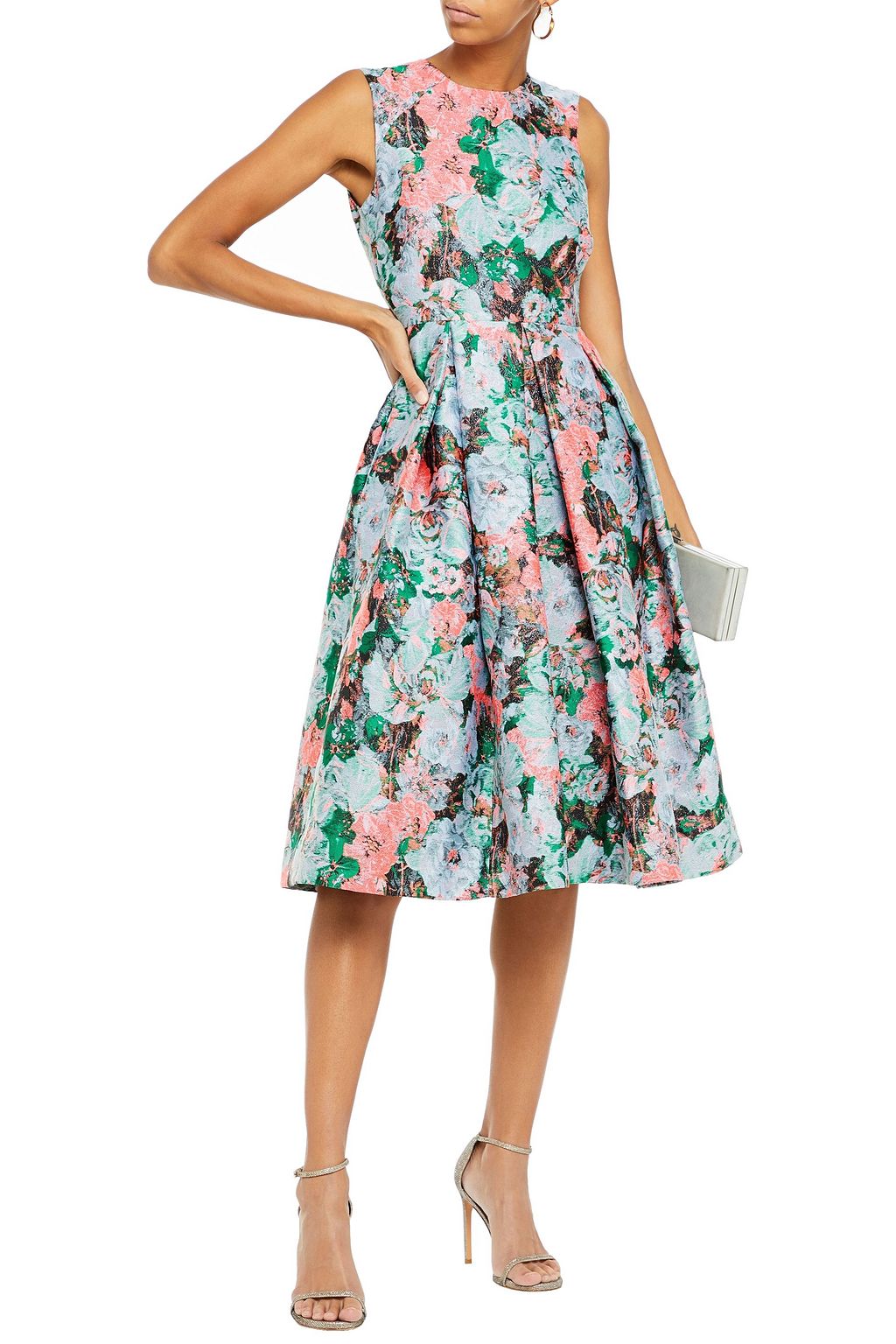 ERDEM Indra pleated metallic floral-jacquard dress