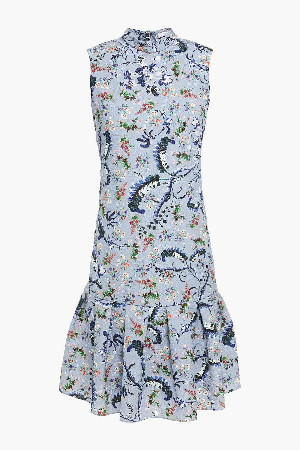 Erdem Woman Nena Fluted Floral-print Matelassé Dress Light Blue Size 10
