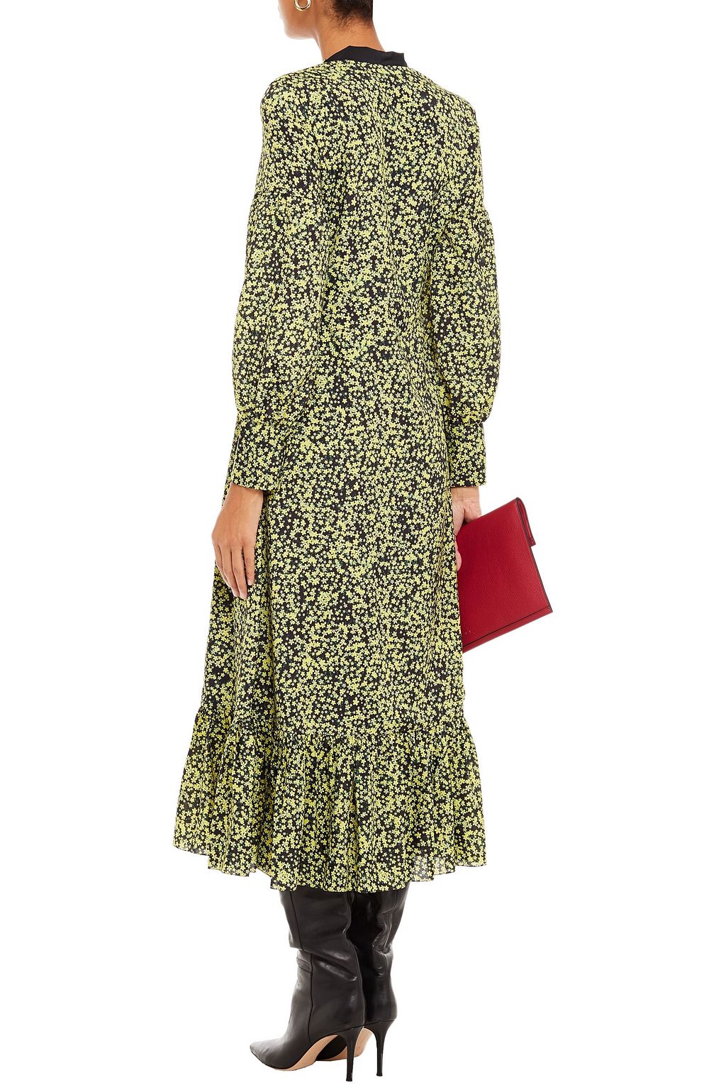 ROKH Tie-neck floral-print crepe de chine midi dress
