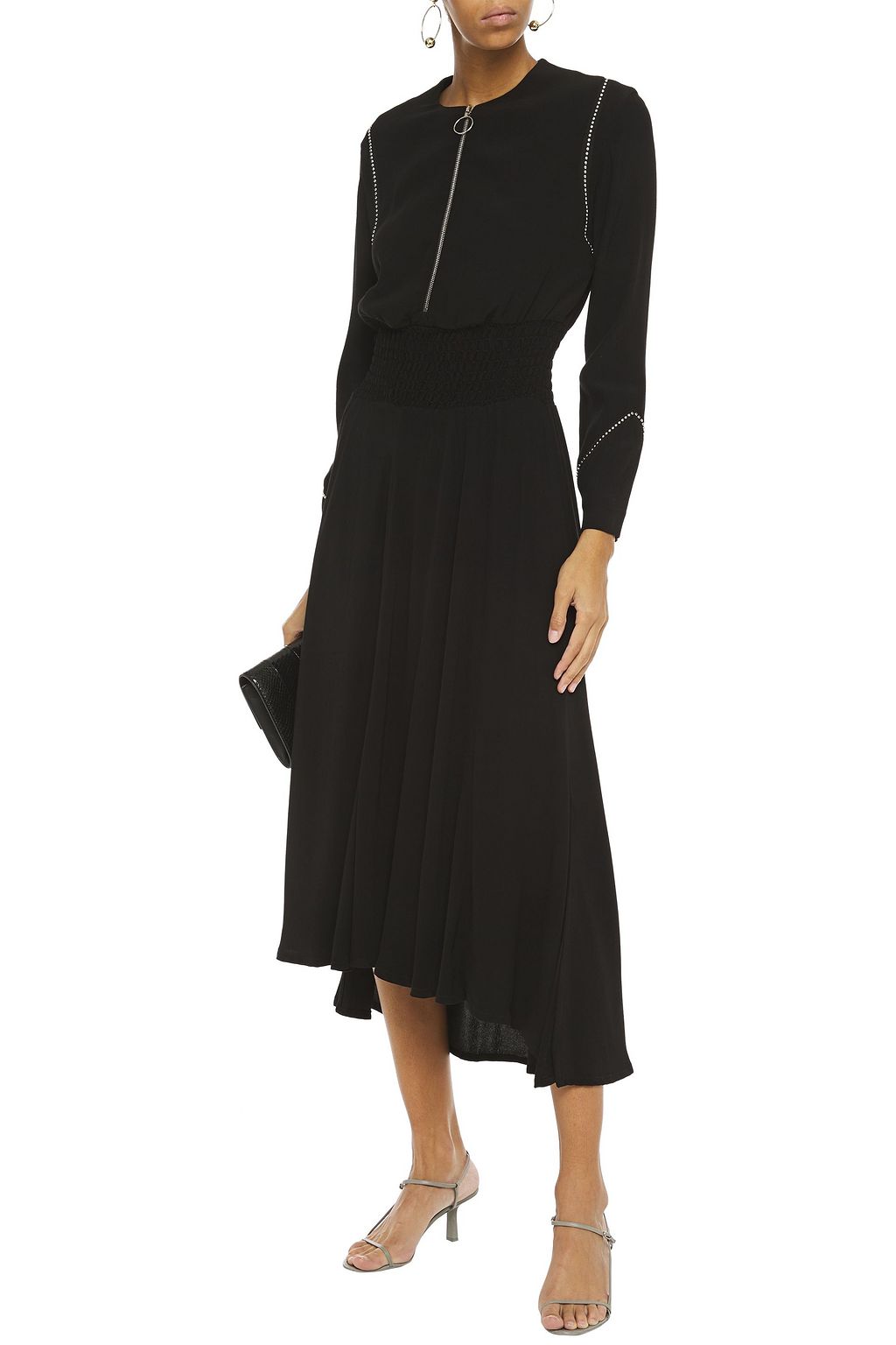 MAJE Zip-detailed studded crepe midi dress