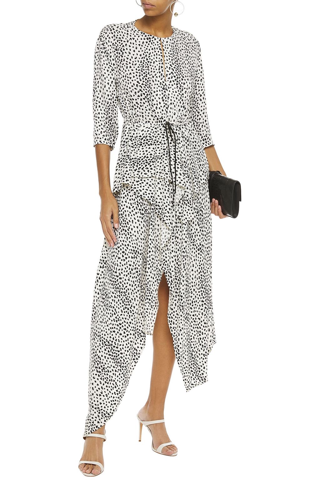 MAJE Asymmetric cupro-blend leopard-jacquard midi dress