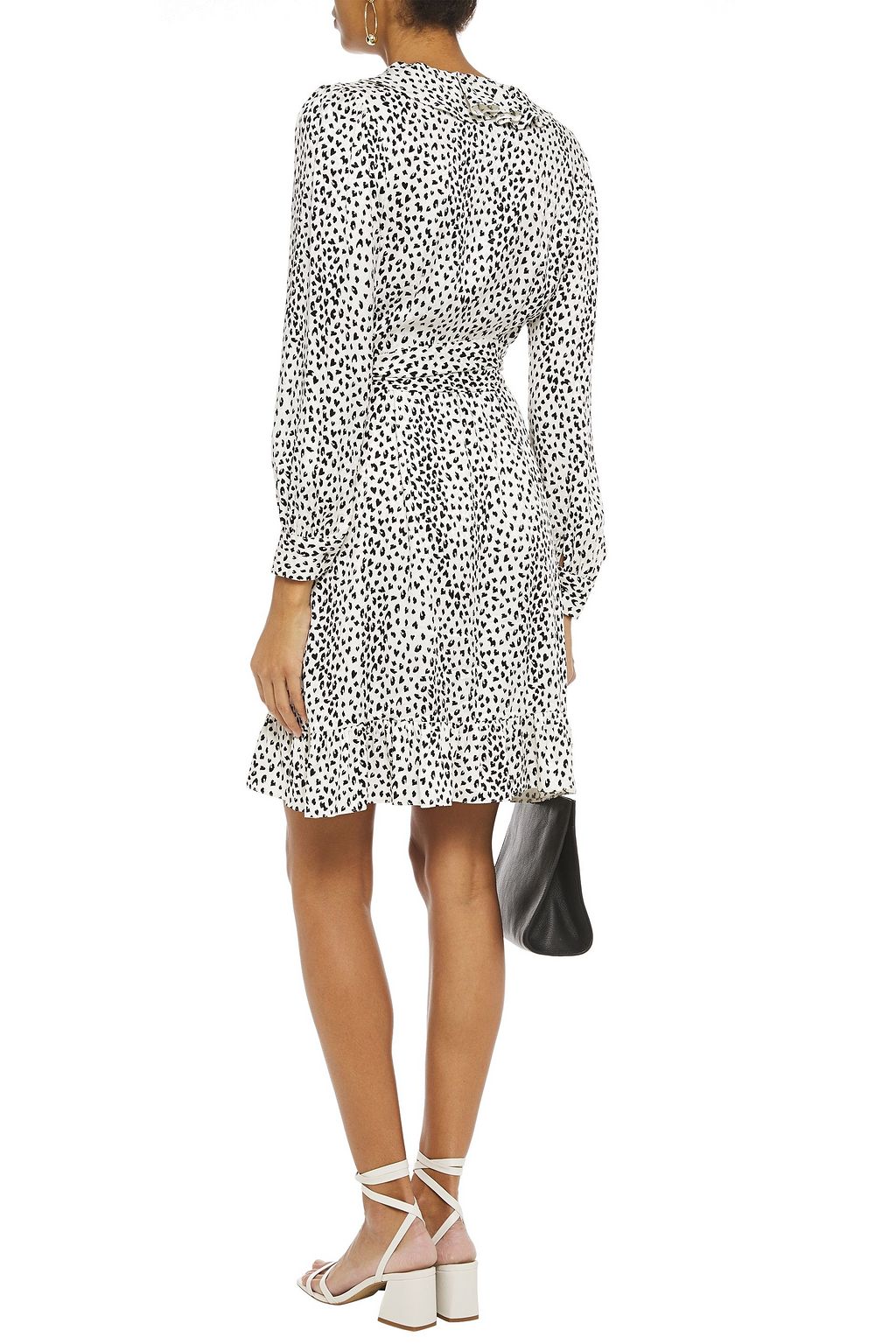 MAJE Ruffled cupro-blend leopard-jacquard mini wrap dress