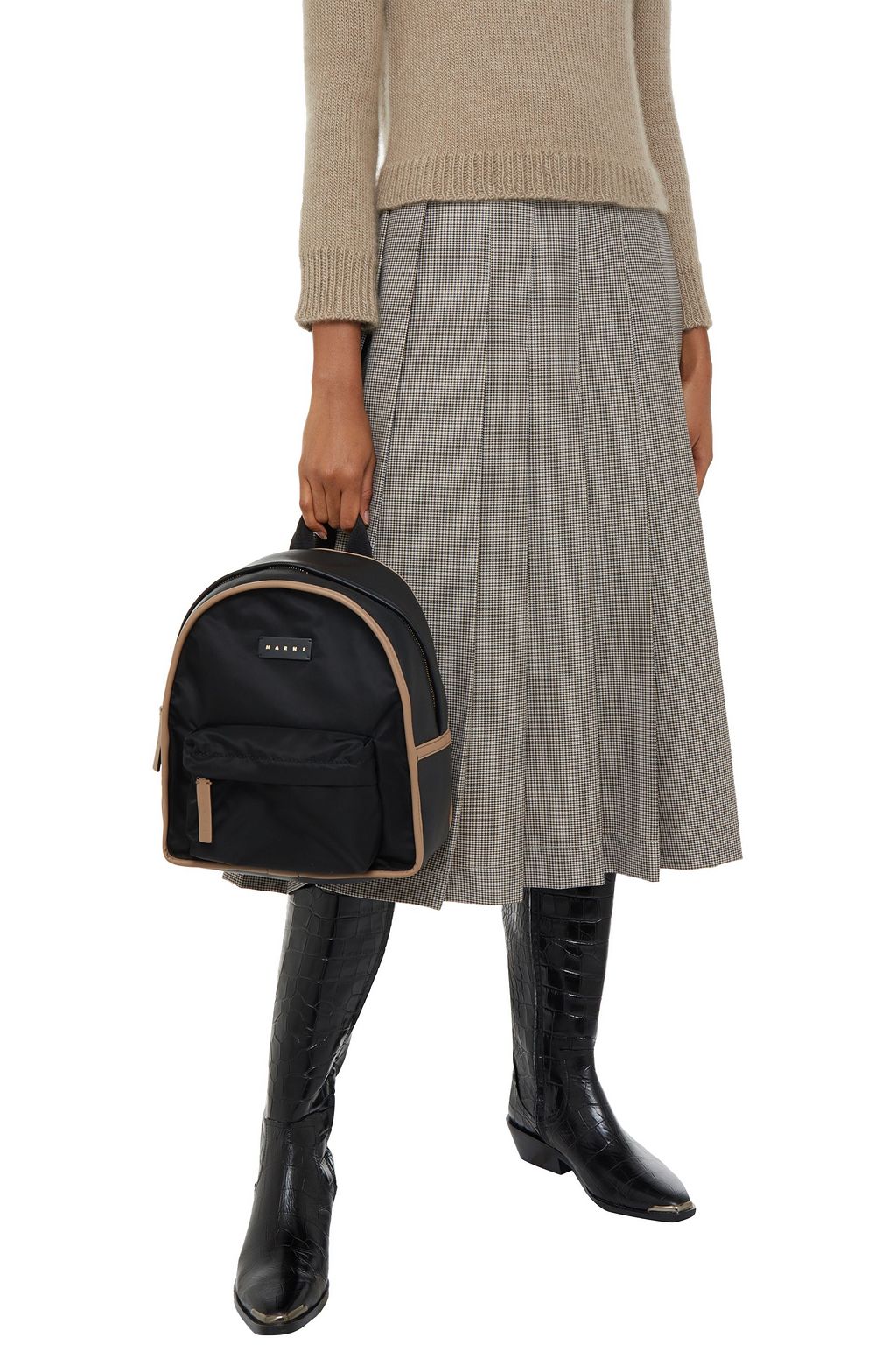 MARNI Faux leather-trimmed shell backpack