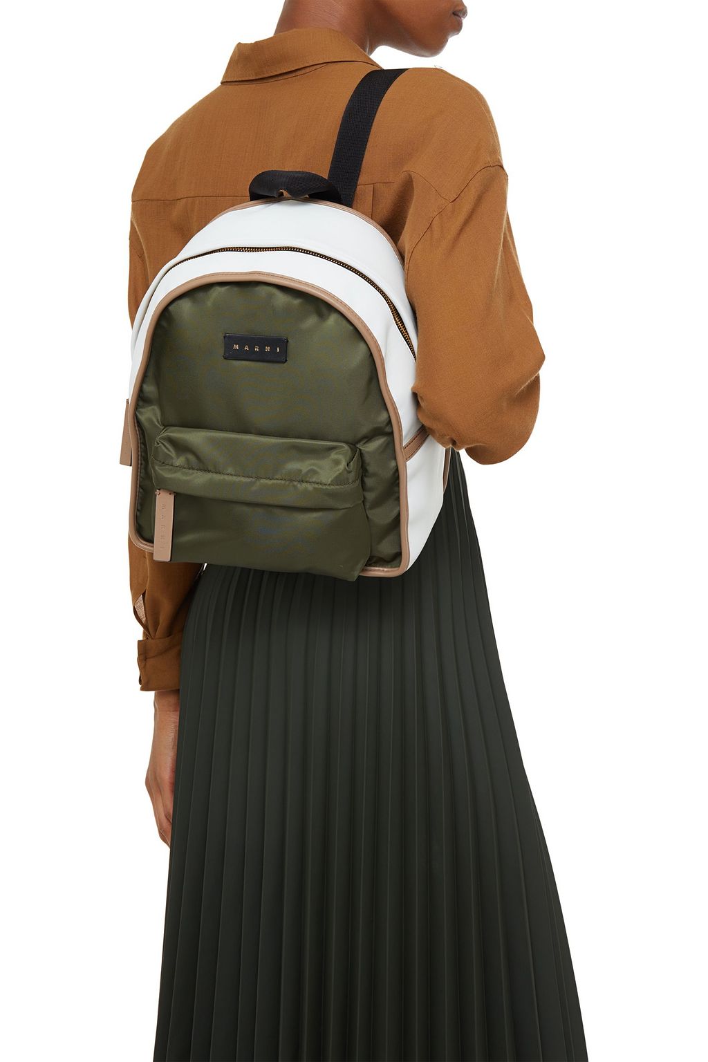 MARNI Faux leather-trimmed shell backpack