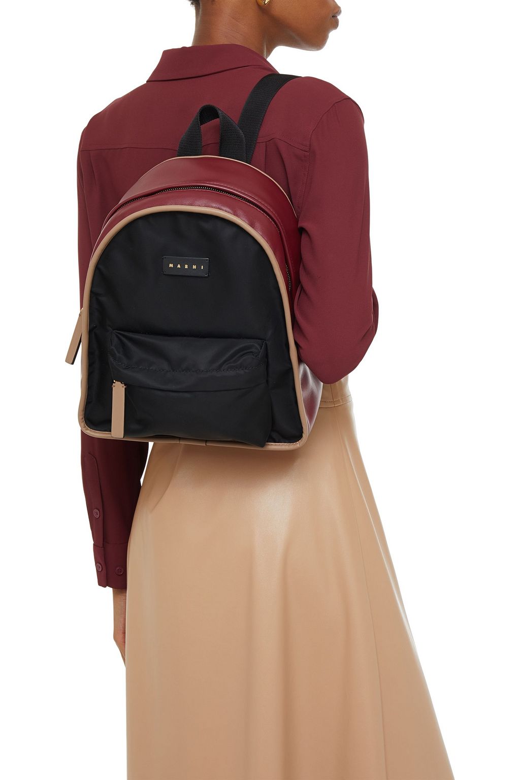 MARNI Faux leather-trimmed shell backpack