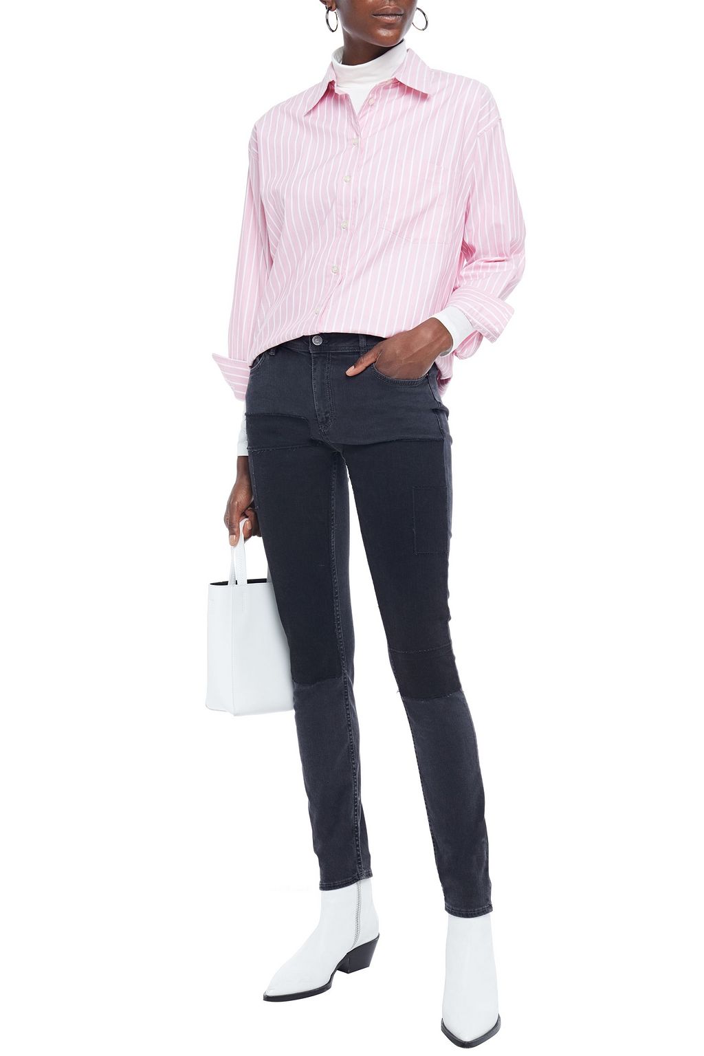 ACNE STUDIOS BLÅ KONST Patchwork-effect mid-rise skinny jeans