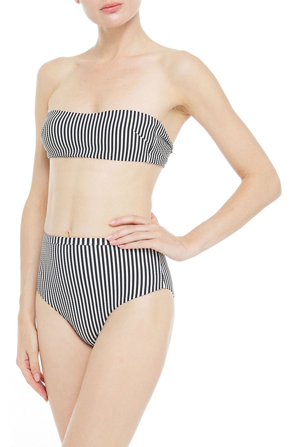 ASCENO Striped textured high-rise bikini briefs