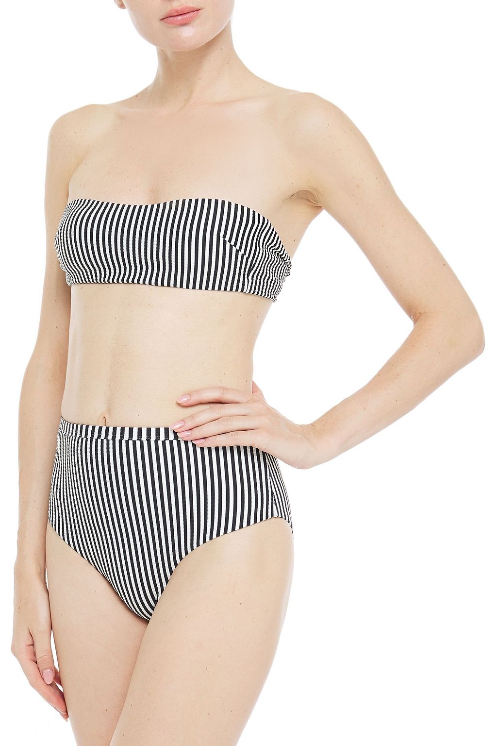 ASCENO Striped textured bandeau bikini top