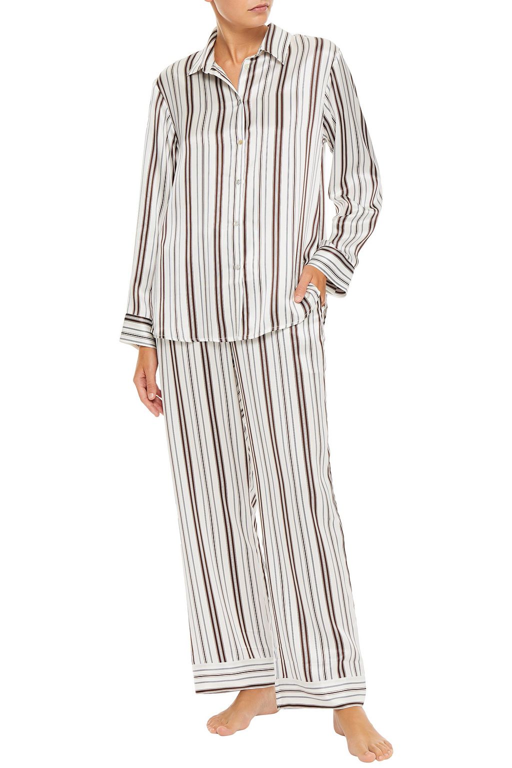 ASCENO London striped washed-silk pajama pants