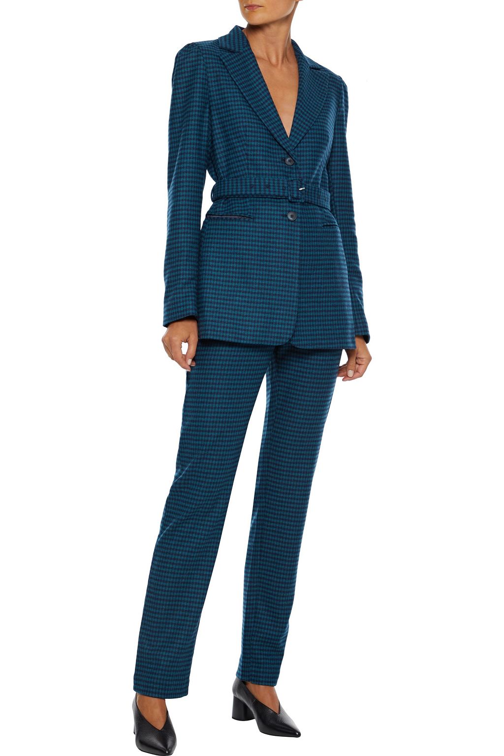 IRIS & INK Felicity belted houndstooth wool-blend felt blazer