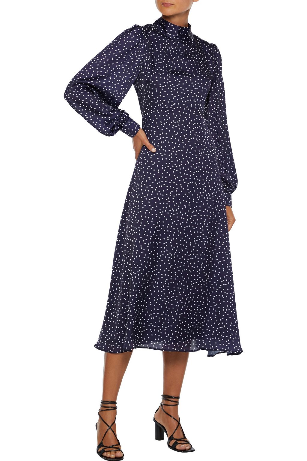 IRIS & INK Alison Midikleid aus Satin mit Polka-Dots