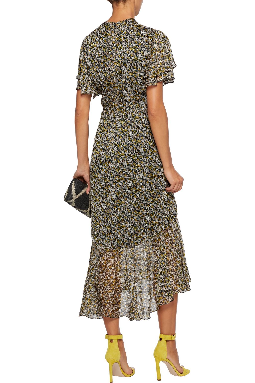 MIKAEL AGHAL Fluted cutout floral-print georgette midi dress
