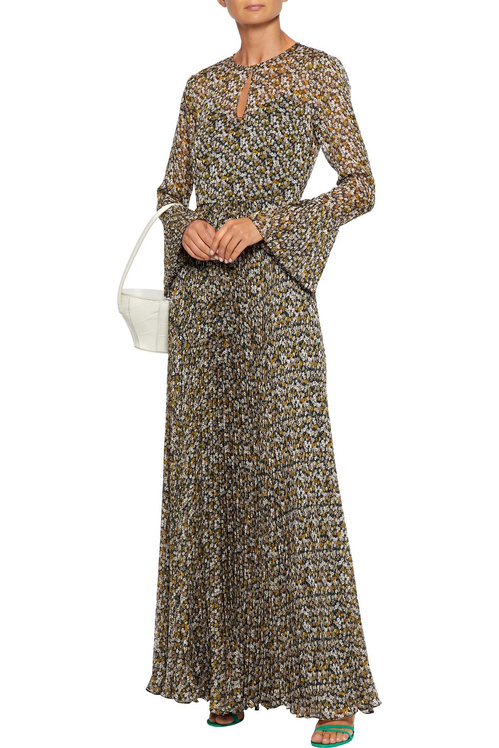 MIKAEL AGHAL Pleated floral-print georgette maxi dress