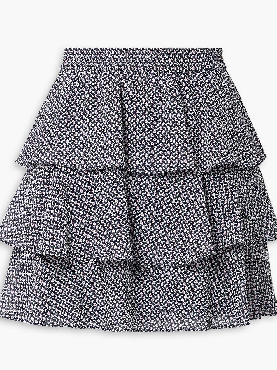 tiered ruffled floral-print crepe de chine mini skirt