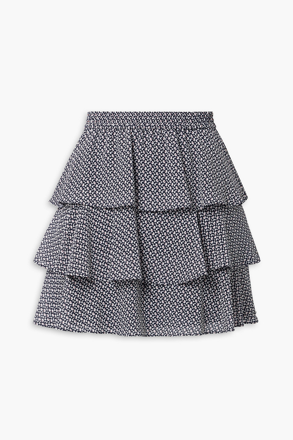 Michael Michael Kors Tiered Ruffled Floral-print Crepe De Chine Mini Skirt In Navy