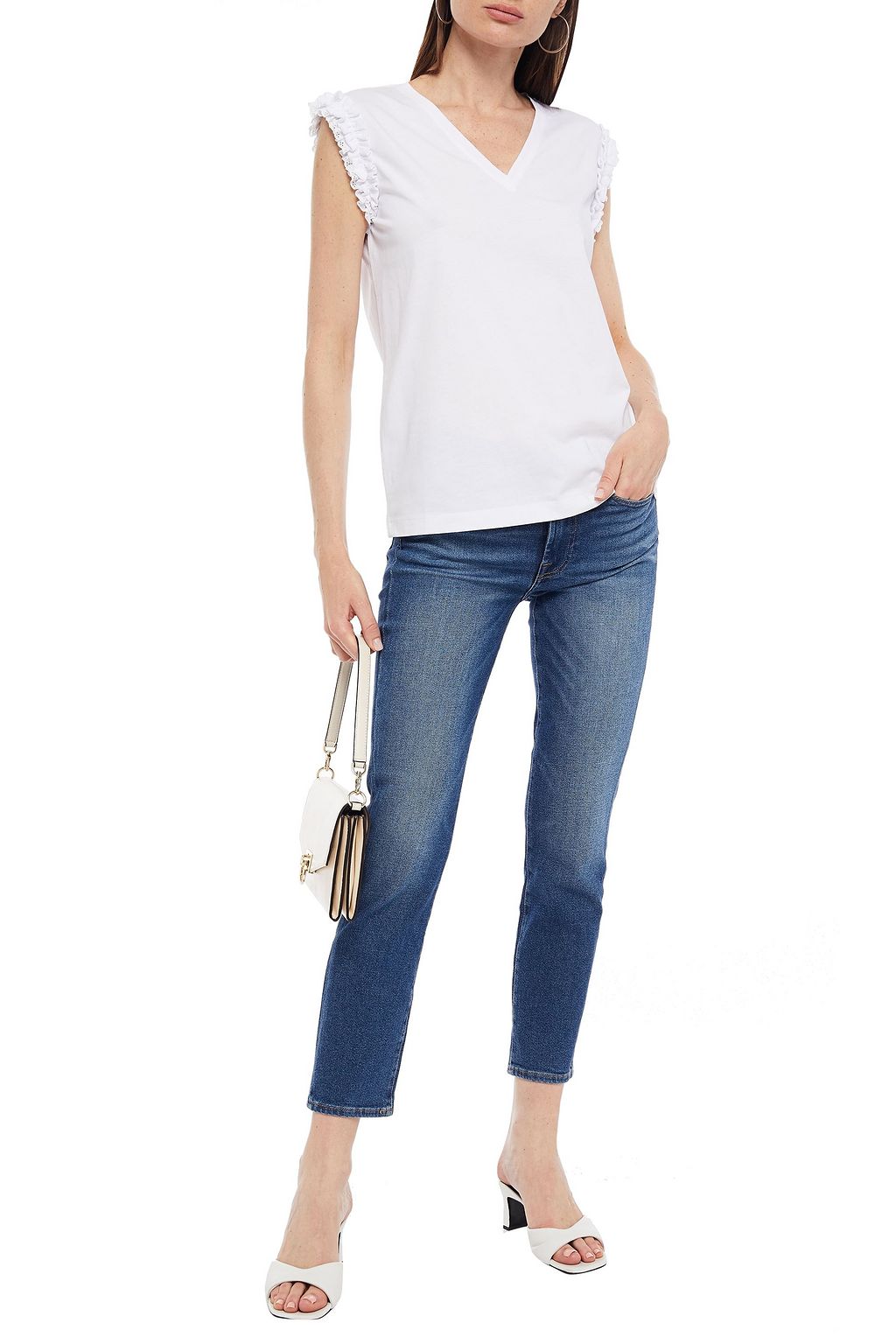 7 FOR ALL MANKIND Broderie anglaise-trimmed cotton-jersey top