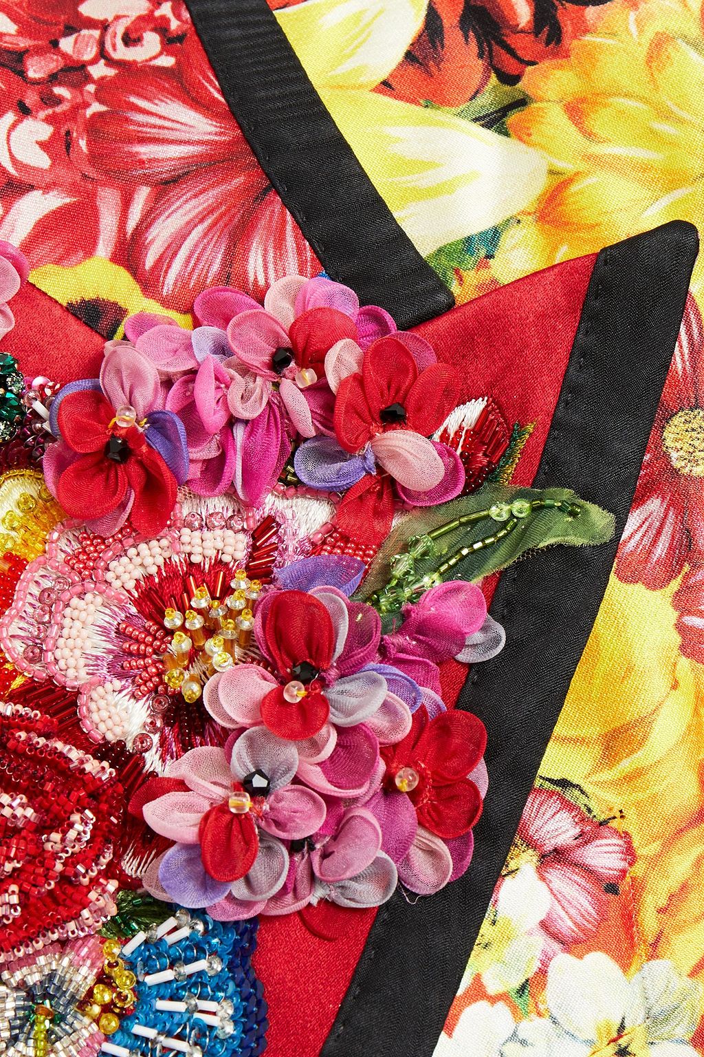 DOLCE&GABBANA Double-breasted embellished floral-print silk-blend satin blazer