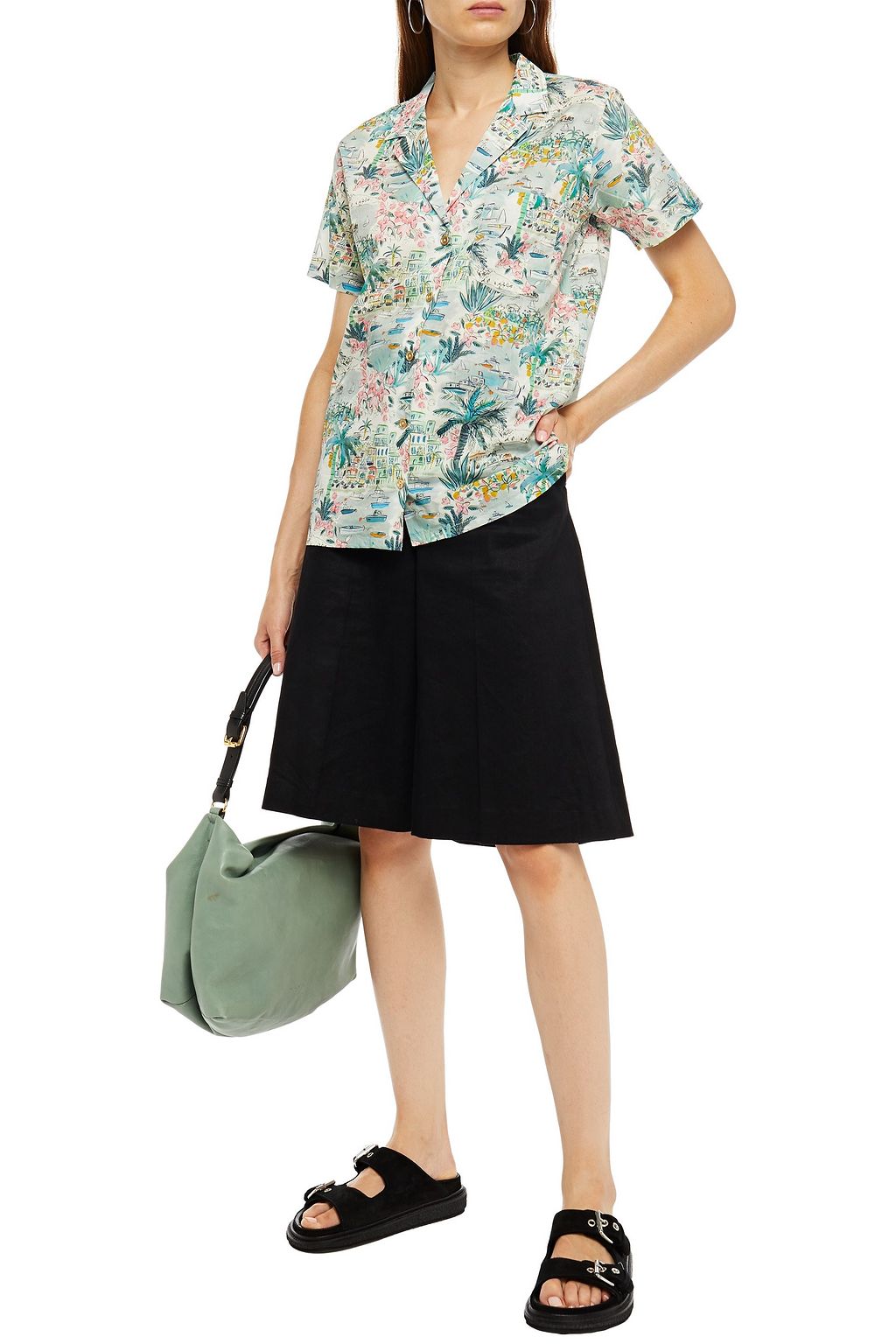 ONIA Printed cotton-poplin shirt