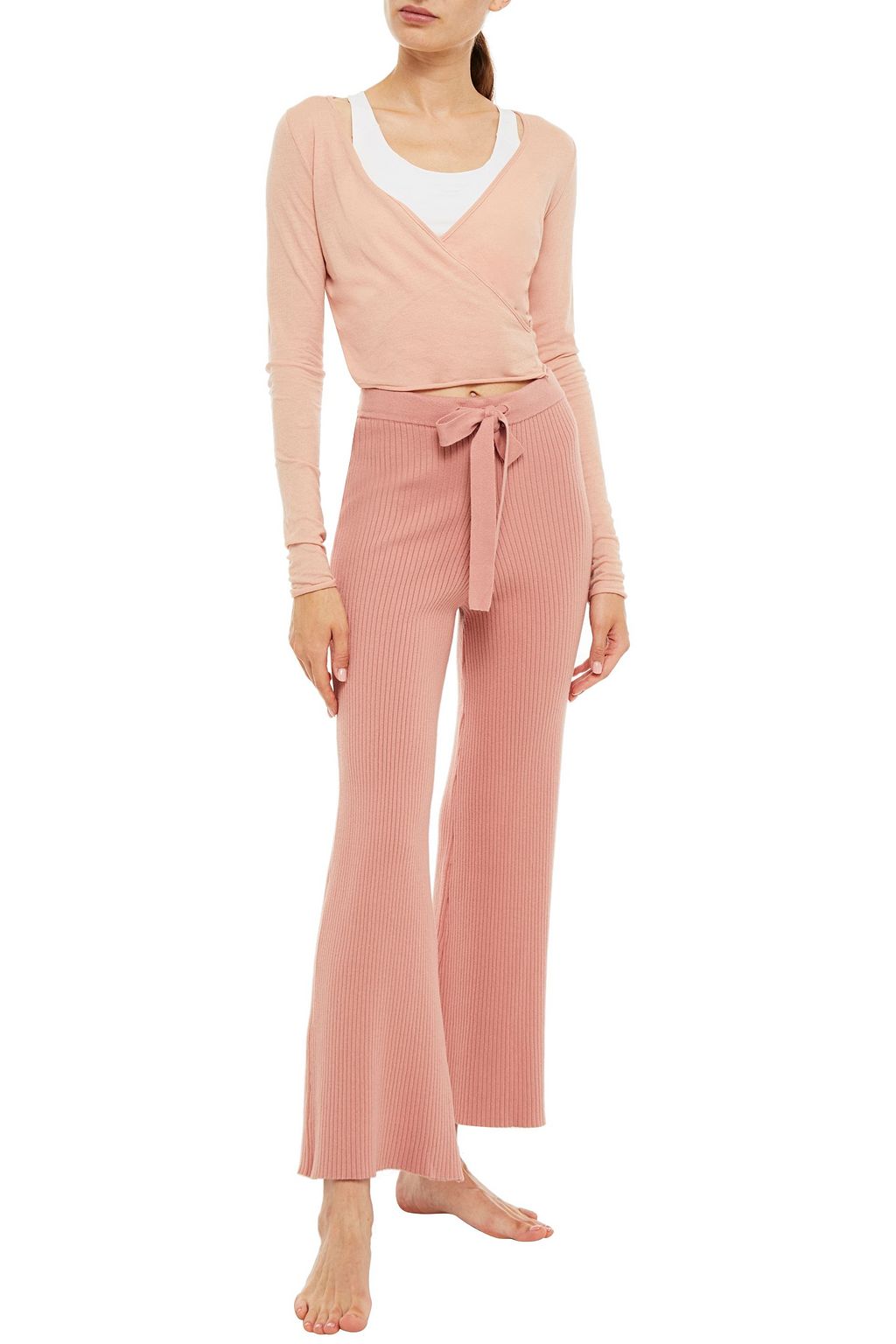 LIVE THE PROCESS Cropped wrap-effect cotton and cashmere-blend jersey top
