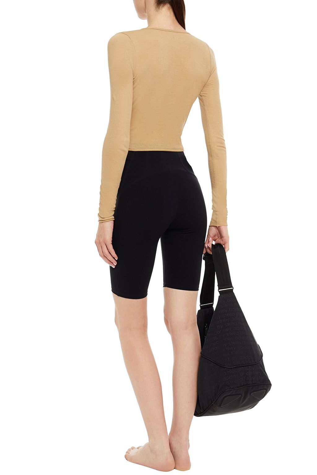 LIVE THE PROCESS Cropped wrap-effect cotton and cashmere-blend jersey top