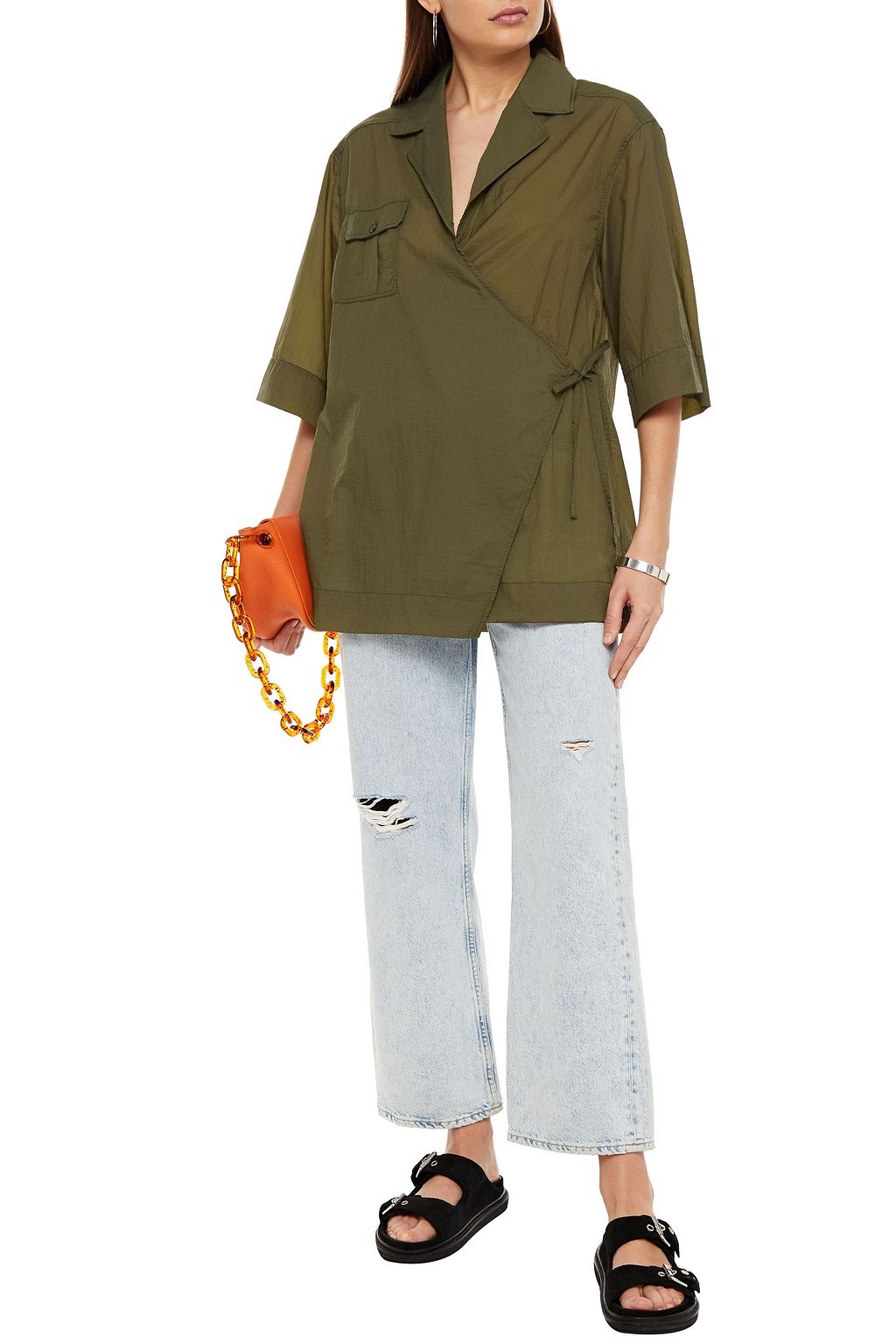 GANNI Crinkled-shell wrap top