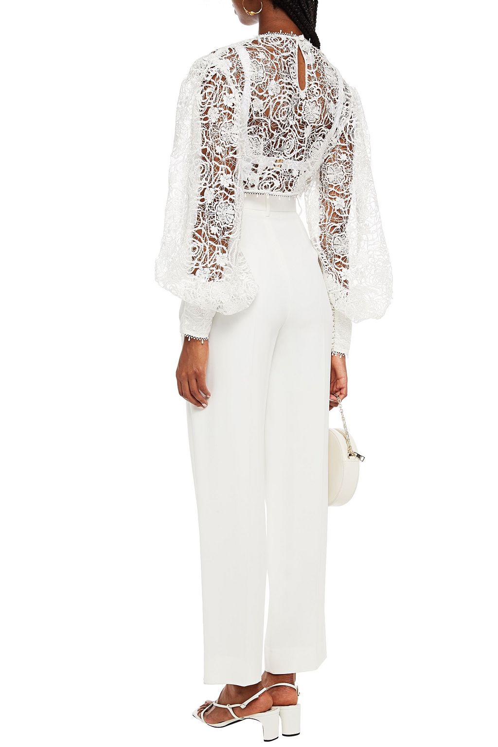 LEO LIN Cropped guipure lace top