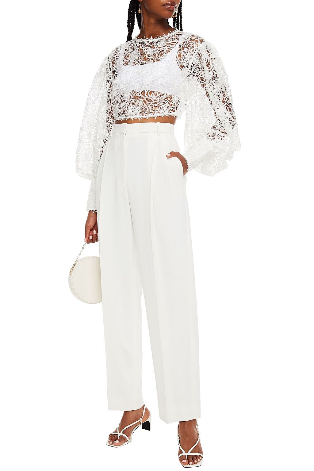 LEO LIN Cropped guipure lace top