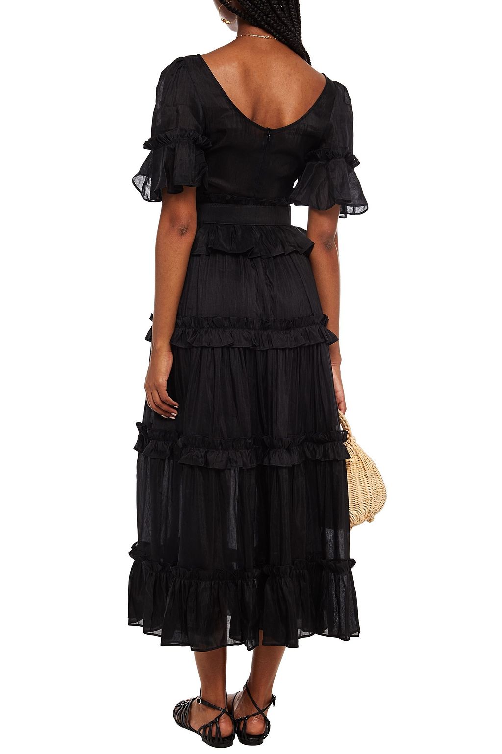 LEO LIN Fearless belted tiered linen and silk-blend midi dress
