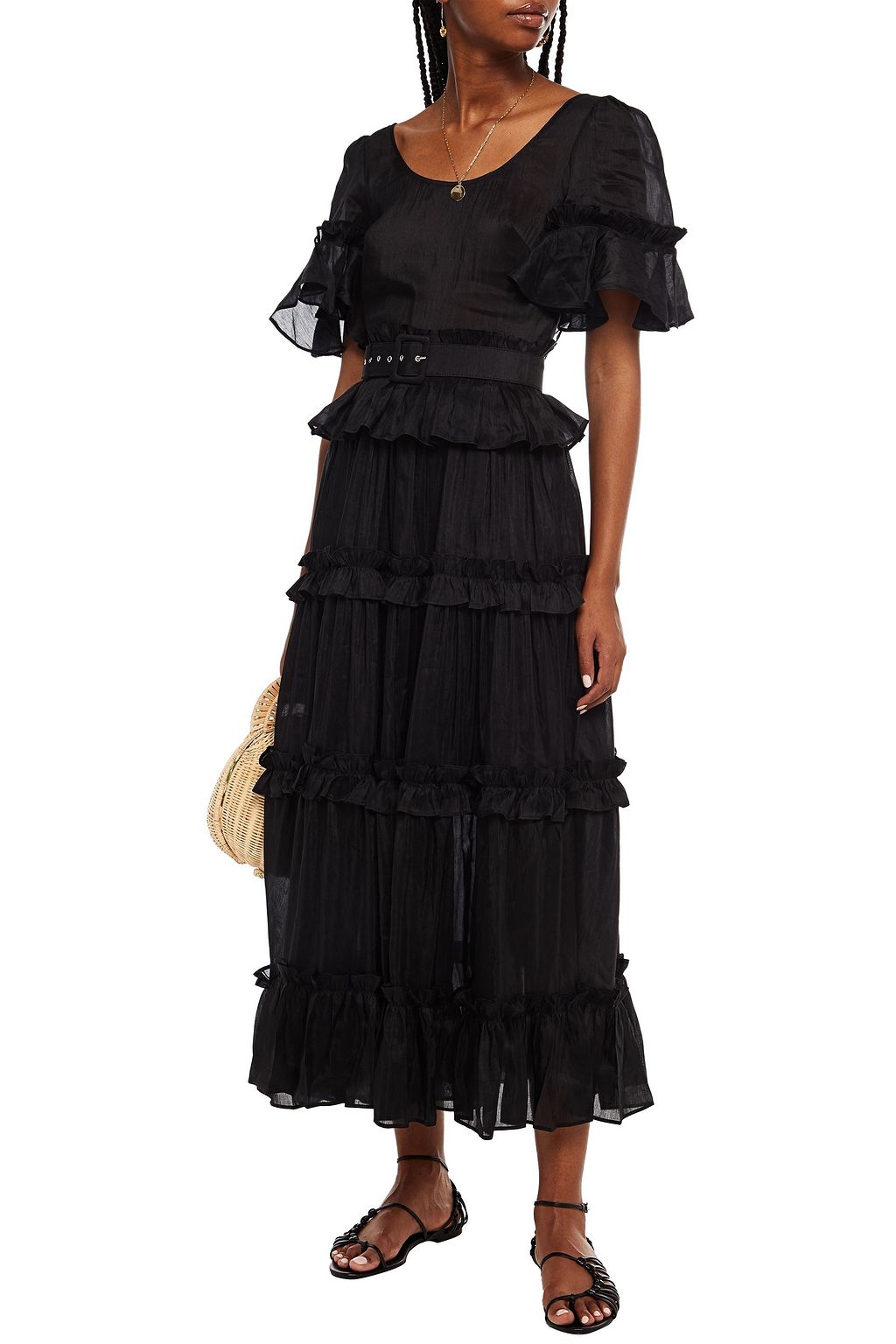 LEO LIN Fearless belted tiered linen and silk-blend midi dress